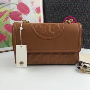 NEW Tory Burch Brown Fleming Matte Convertible Bag